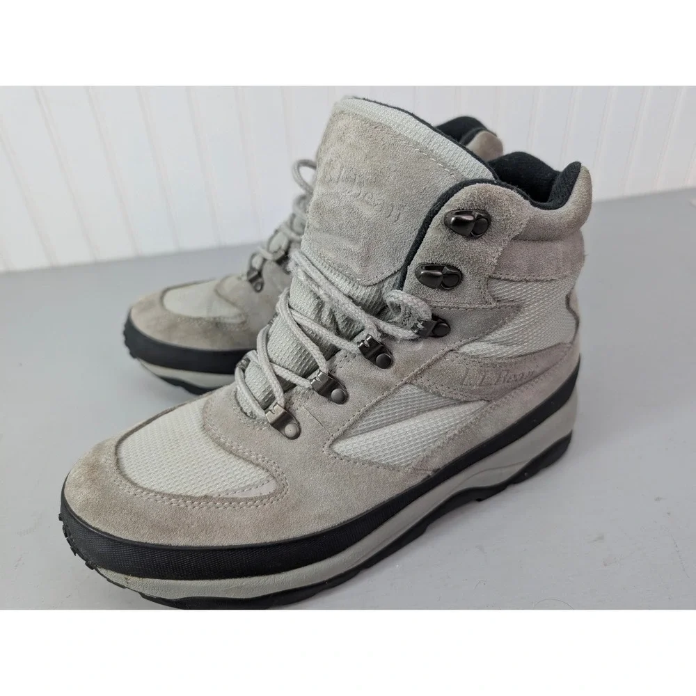 LL Bean Hiking Boots Primaloft Lace Up Men's 10 Medium Gray Suede Waterproof